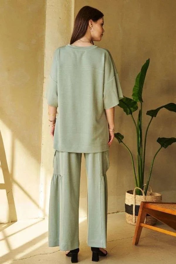 Davi & Dani Drawstring Ruched Detail Wide Leg Pants Style - Love Salve 