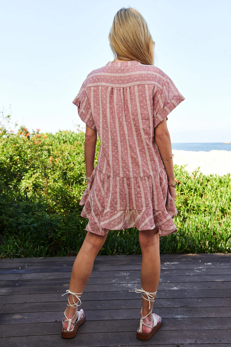 Davi & Dani Embroidery V Neck Short Sleeve Ruffled Mini Dress - Love Salve 