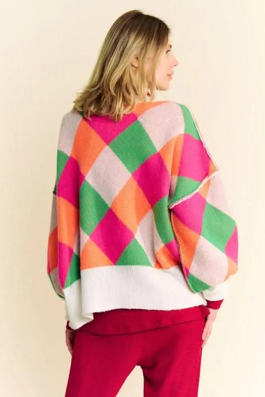 Davi & Dani Exposed Seam Color Block Dropped Shoulder Sweater - Love Salve 