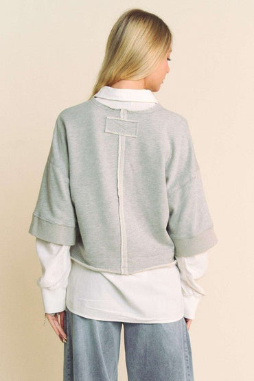 Davi & Dani Faux Layered French Terry Contrast Top for Women - Love Salve 