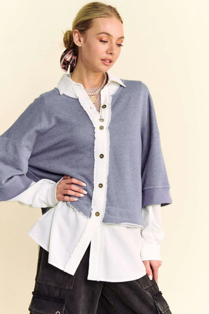 Davi & Dani Faux Layered French Terry Contrast Top for Women - Love Salve 