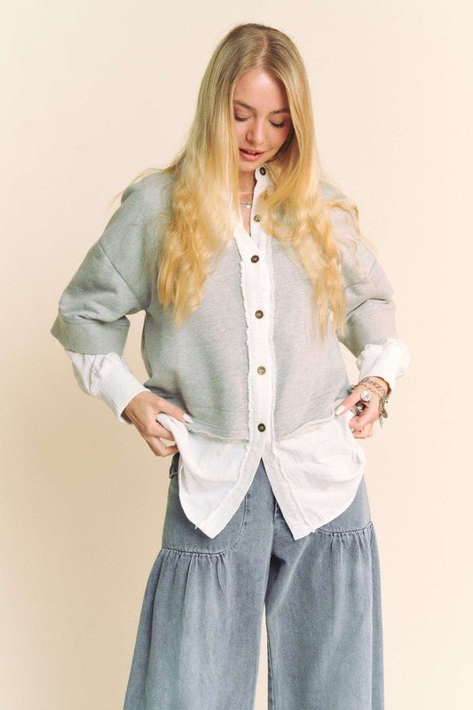 Davi & Dani Faux Layered French Terry Contrast Top for Women - Love Salve 