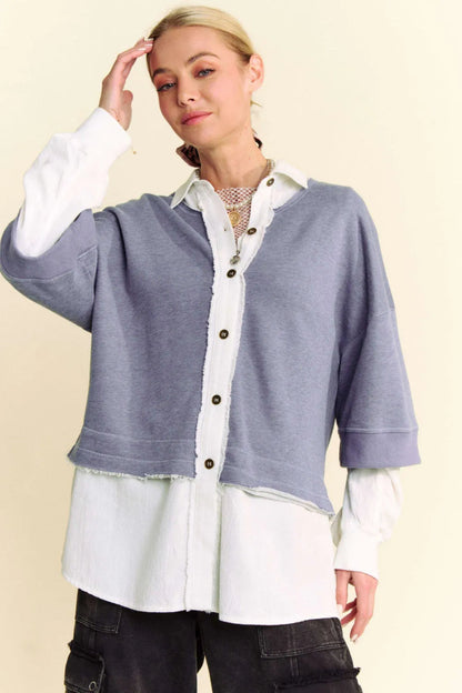 Davi & Dani Faux Layered French Terry Contrast Top for Women - Love Salve 