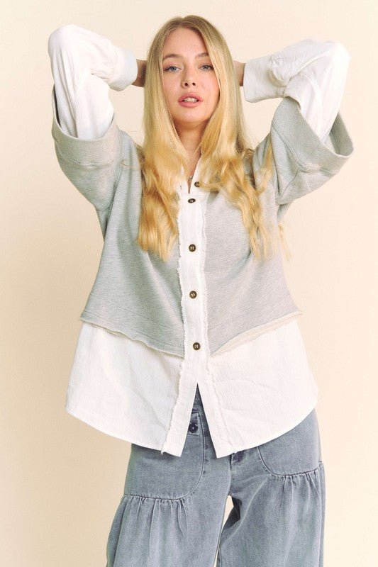 Davi & Dani Faux Layered French Terry Contrast Top for Women - Love Salve 