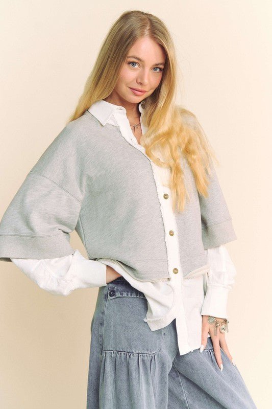 Davi & Dani Faux Layered French Terry Contrast Top for Women - Love Salve 
