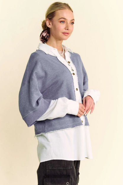 Davi & Dani Faux Layered French Terry Contrast Top for Women - Love Salve 