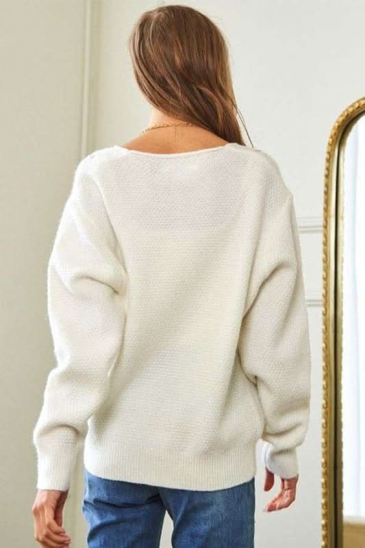 Davi & Dani Flower Embroidered Button Up Long Sleeve Cardigan - Love Salve 