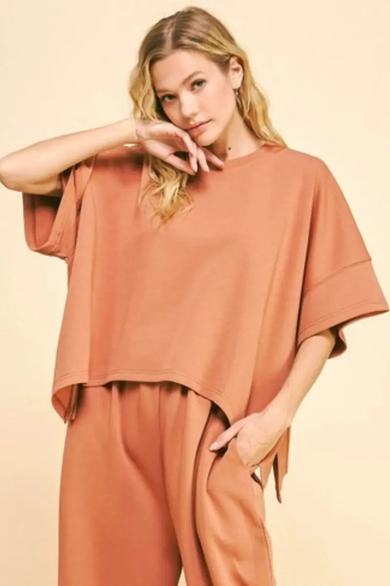 Davi & Dani Flowy Top and Elastic Waist Band Pants Set - Love Salve