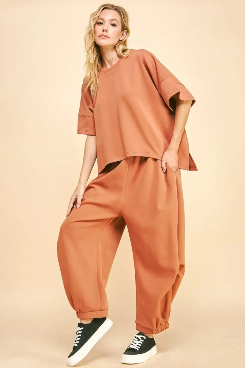 Davi & Dani Flowy Top and Elastic Waist Band Pants Set - Love Salve