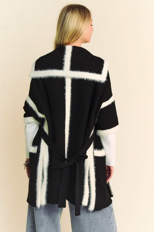 Davi & Dani Fuzzy Trim Open Front Loose Fit Cardigan - Love Salve 