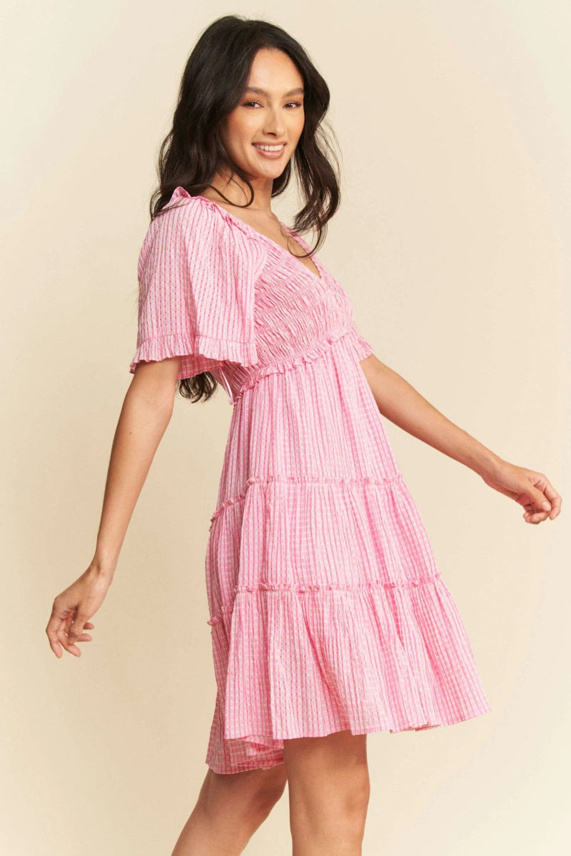 Davi & Dani Jacquard Checker Smocking Tiered Dress For Women - Love Salve 