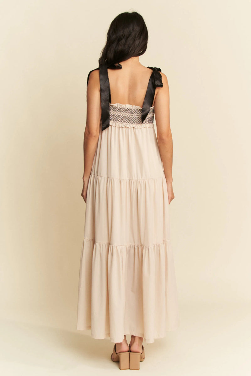 Davi & Dani Multi Contrast Smocked Bodice Straps Maxi Dress - Love Salve 