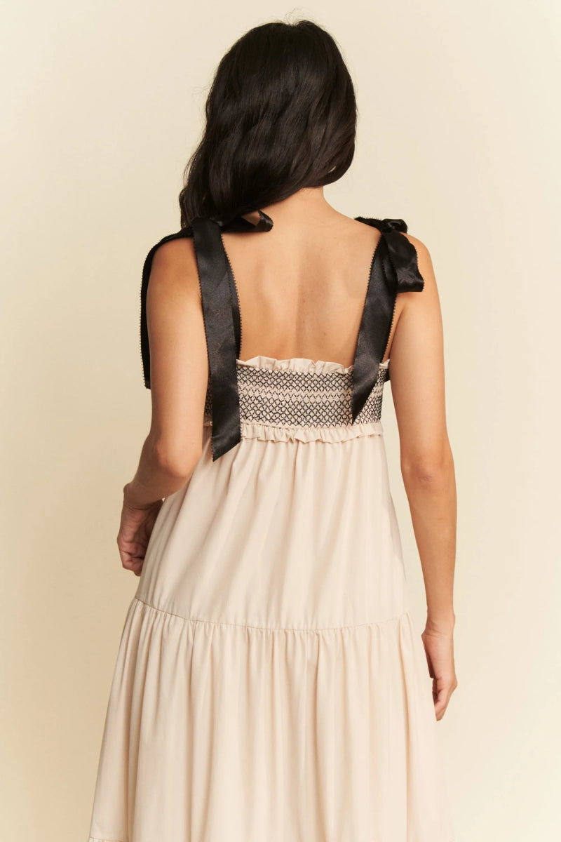 Davi & Dani Multi Contrast Smocked Bodice Straps Maxi Dress - Love Salve 