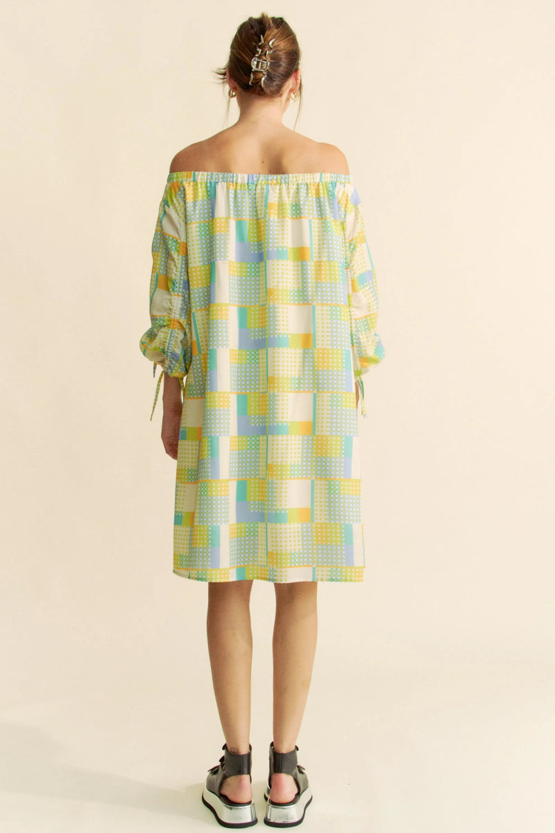 Davi & Dani Printed Off Shoulder Drawstring Sleeve Mini Dress - Love Salve 