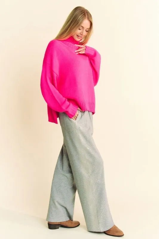 Davi & Dani Rhinestone Elastic Waist Wide Leg Pants For Women - Love Salve 