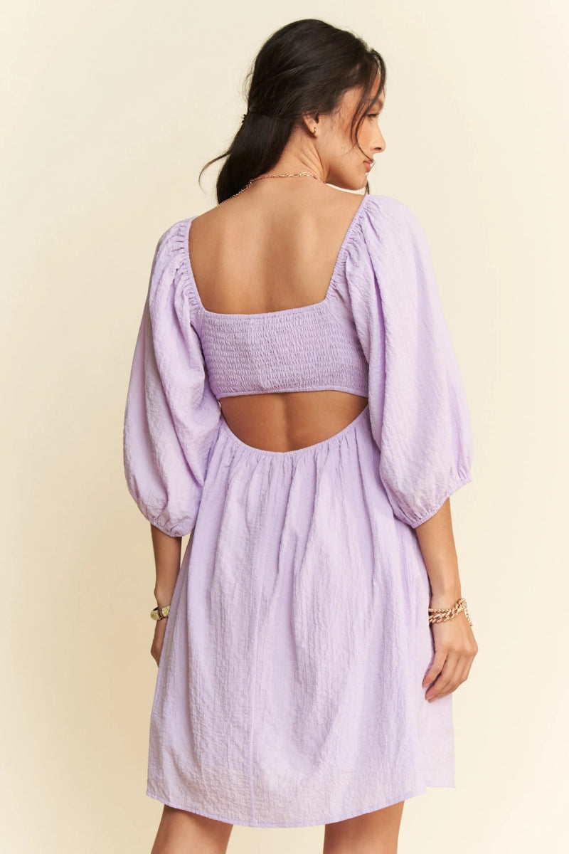 Davi & Dani Self-Tie Puff Sleeve Smocking Mini Dress - Love Salve 