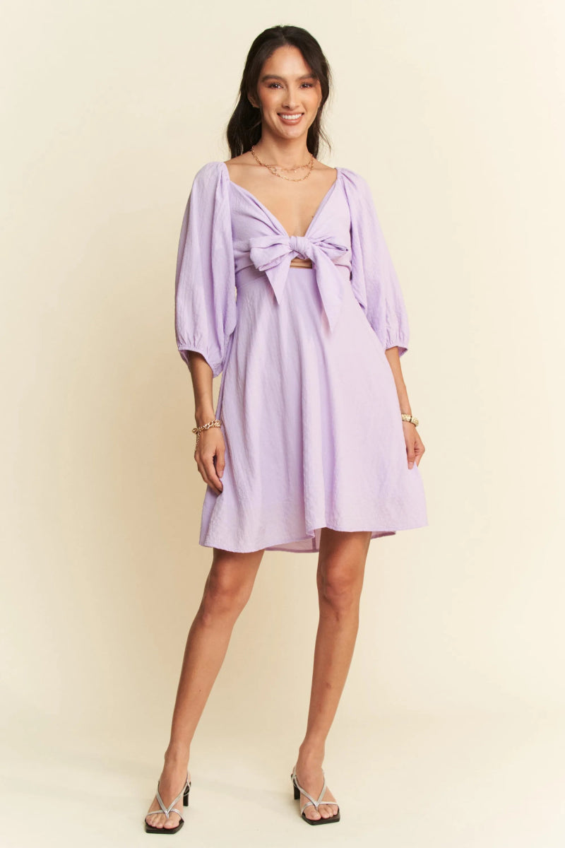 Davi & Dani Self-Tie Puff Sleeve Smocking Mini Dress - Love Salve 