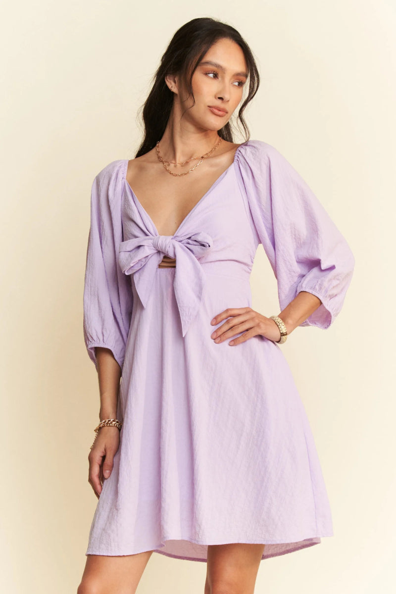 Davi & Dani Self-Tie Puff Sleeve Smocking Mini Dress - Love Salve 