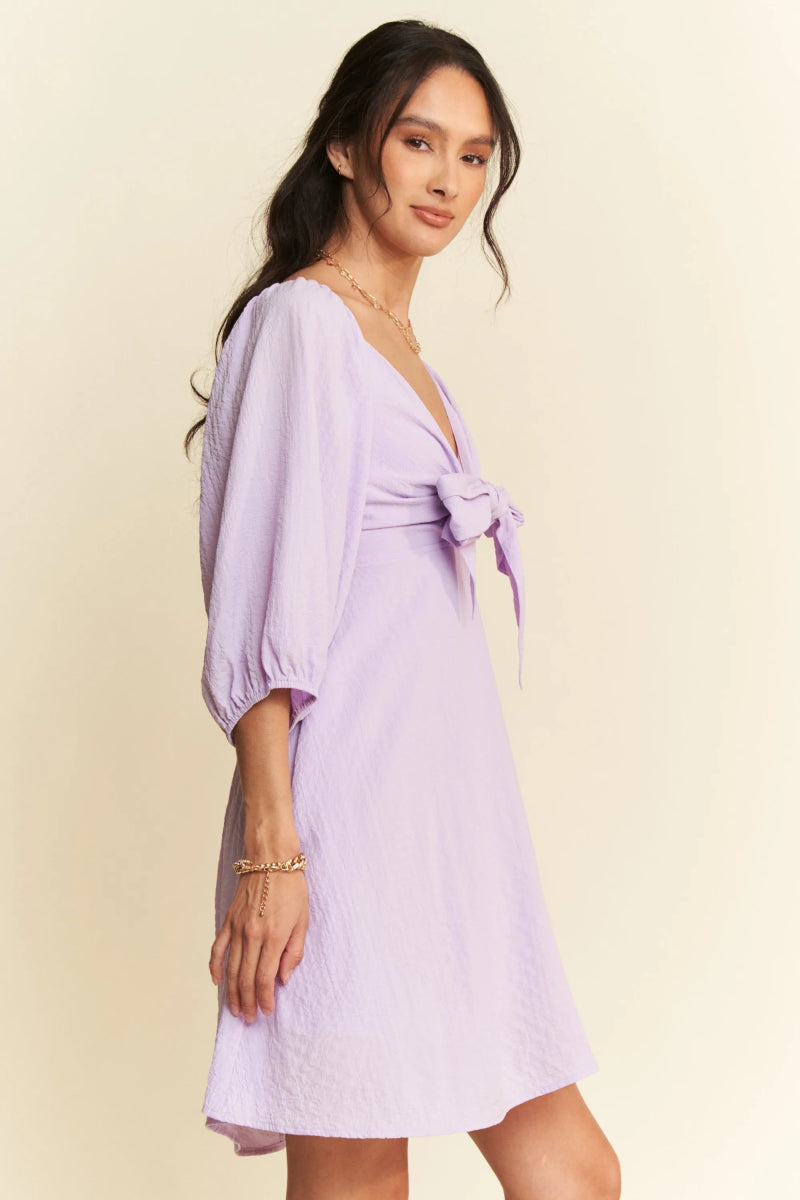 Davi & Dani Self-Tie Puff Sleeve Smocking Mini Dress - Love Salve 