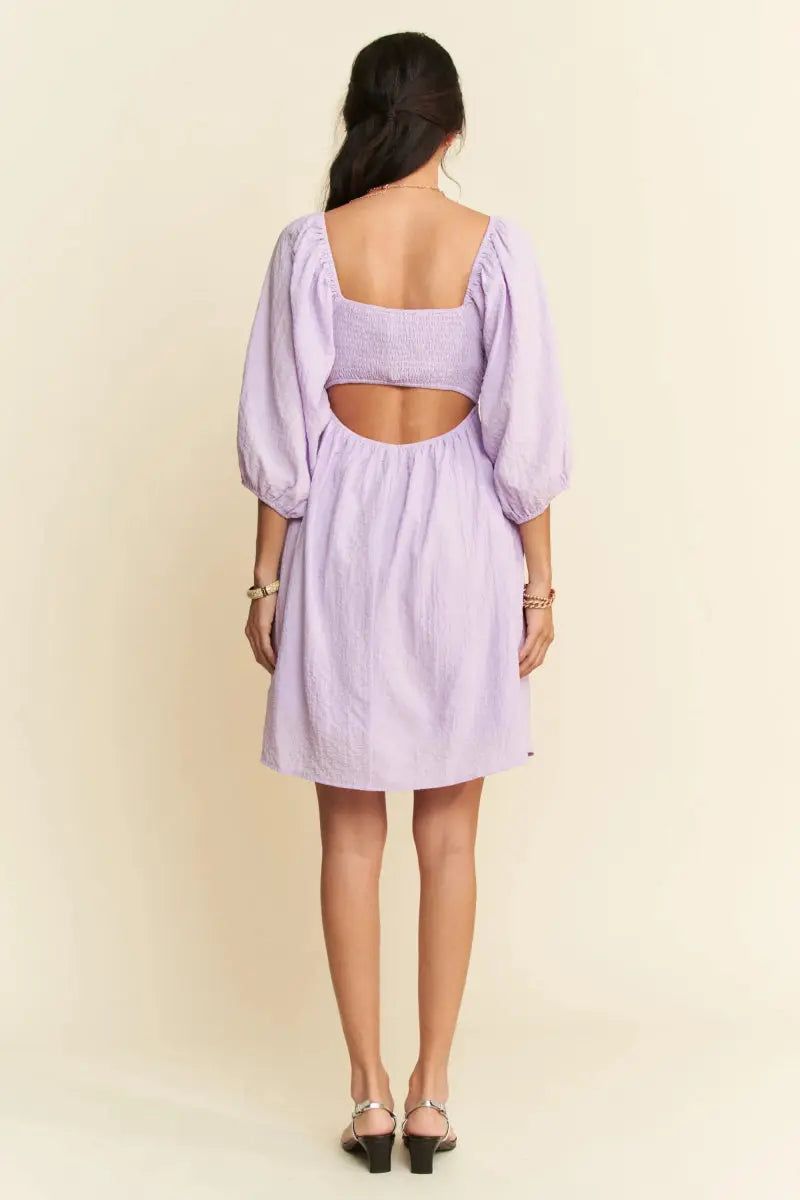 Davi & Dani Self-Tie Puff Sleeve Smocking Mini Dress - Love Salve 