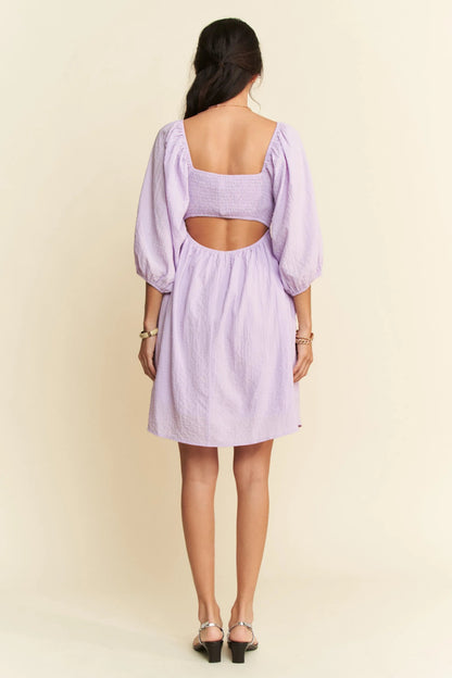 Davi & Dani Self-Tie Puff Sleeve Smocking Mini Dress - Love Salve 