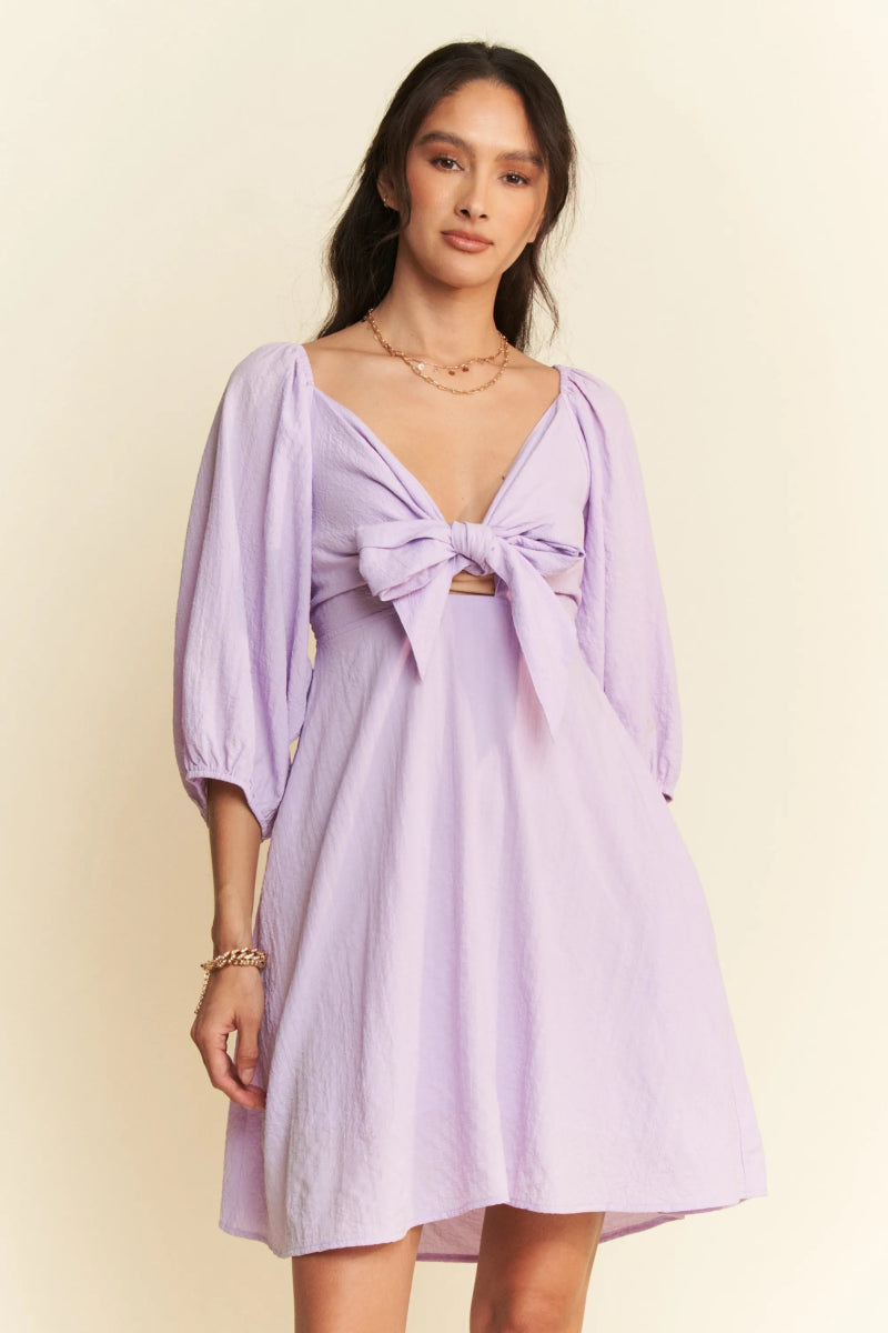 Davi & Dani Self-Tie Puff Sleeve Smocking Mini Dress - Love Salve 