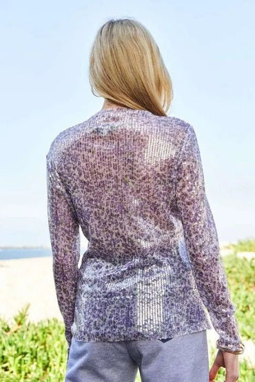 Davi & Dani Sequin Mock Neck Long Sleeve Mesh Top for Women - Love Salve