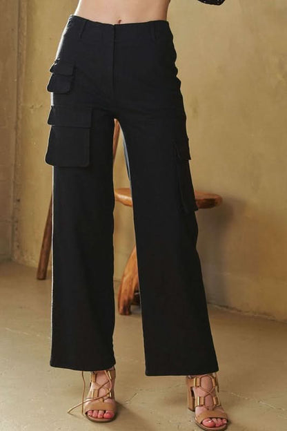 Davi & Dani Utility - Inspired Mid Rise Cargo Trousers - Love Salve