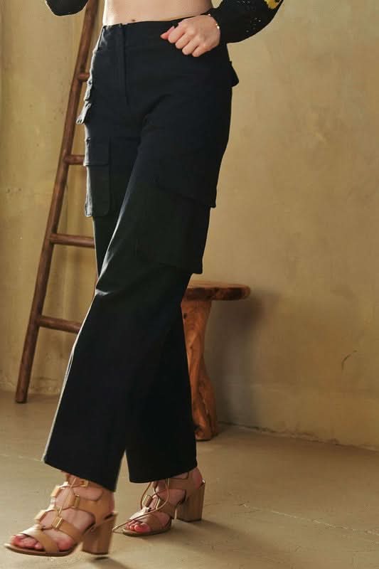 Davi & Dani Utility - Inspired Mid Rise Cargo Trousers - Love Salve