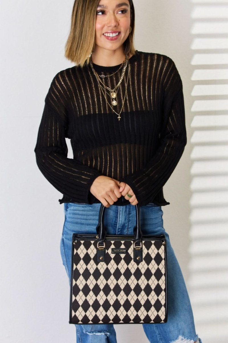 David Jones Argyle Pattern PU Leather Handbag - Love Salve 