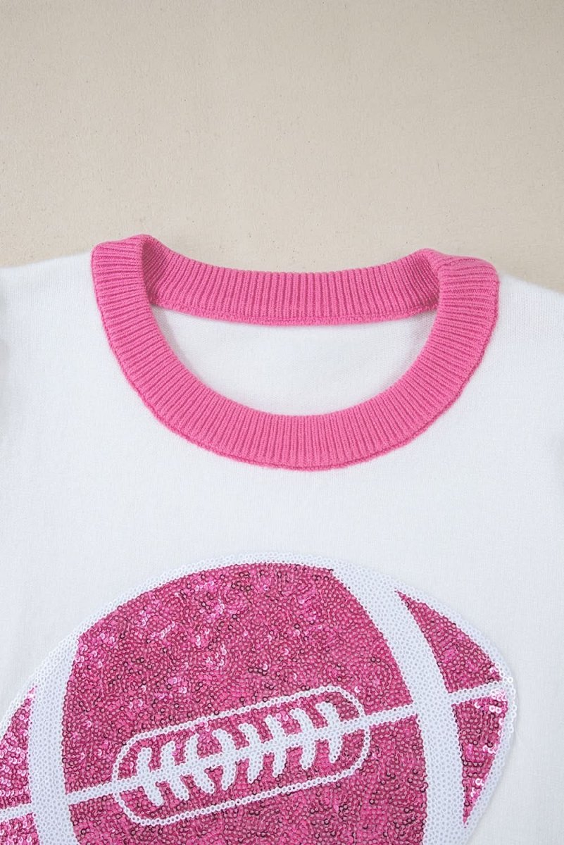 Dazzling Pink Color Block Puff Sleeve Sweater with Sequin Detail - Love Salve 