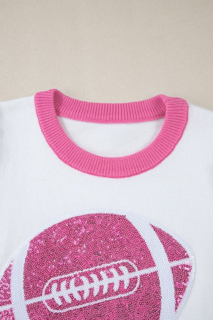 Dazzling Pink Color Block Puff Sleeve Sweater with Sequin Detail - Love Salve 