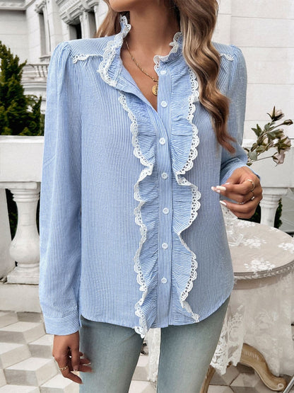 Textured Lace Detail Long Sleeve Shirt.