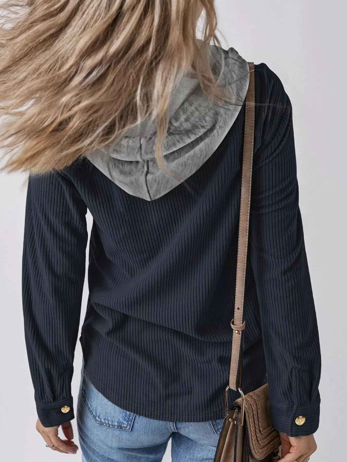 Hooded Corduroy Button-Down Jacket Simply Love