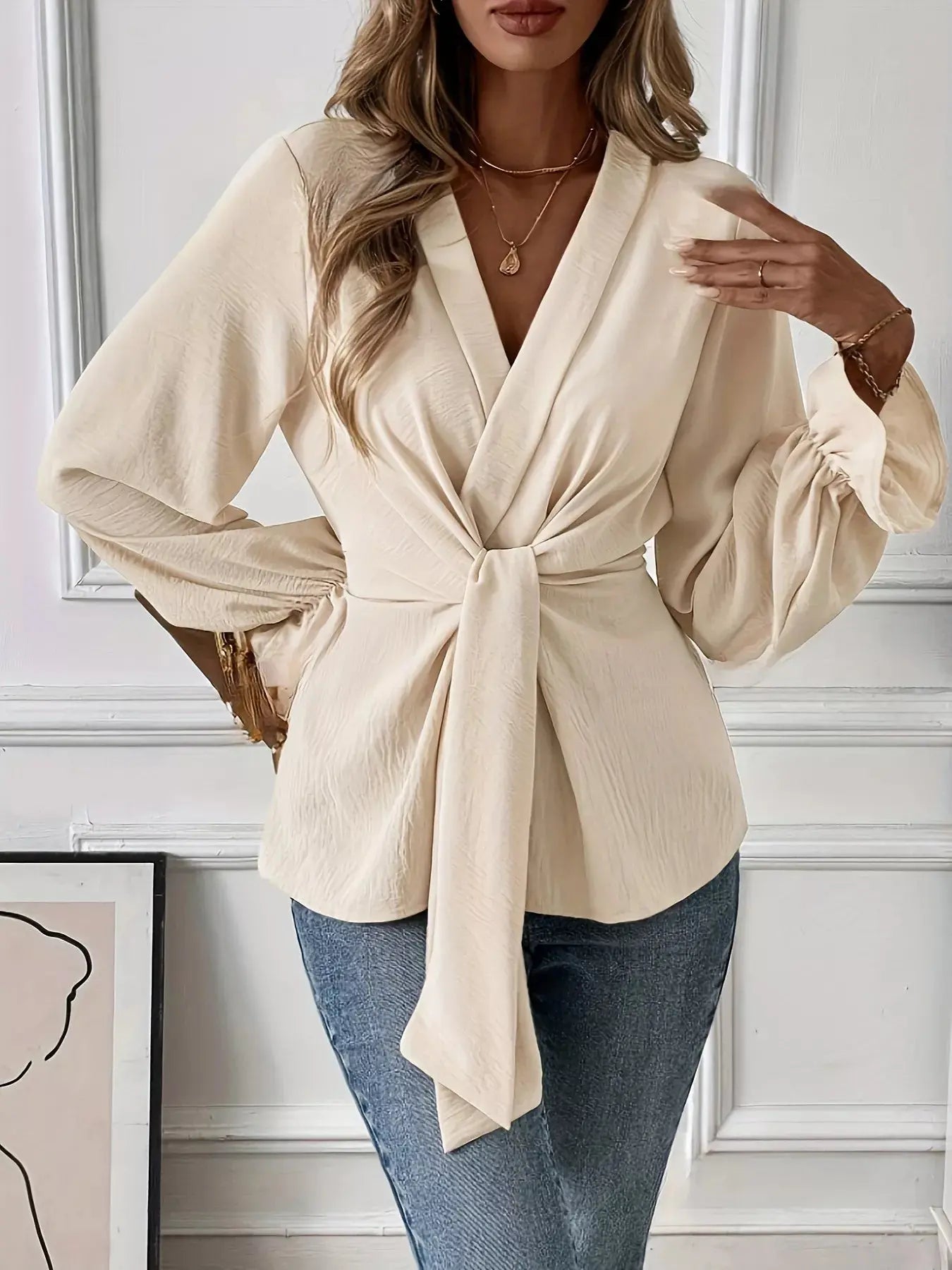 Knot Front Flounce Sleeve Blouse Simply Love