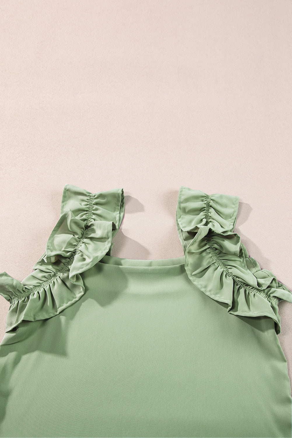 Chic smoke green ruffle trim sleeveless tank top