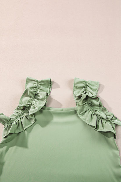 Chic smoke green ruffle trim sleeveless tank top