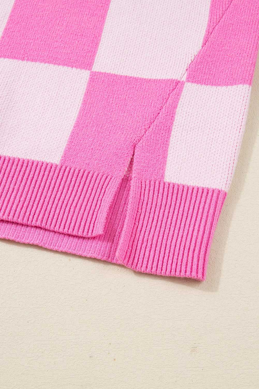 Pink Plus Size Checkered Collared Half Button Sweater Dear-Lover Dropshipping