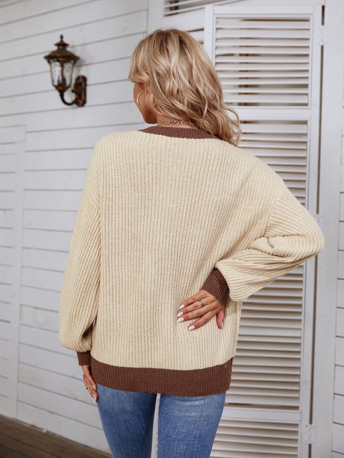 Decorative Button Round Neck Sweater.