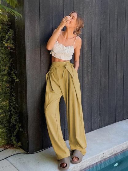 Tied High Waist Wide Leg Pants.