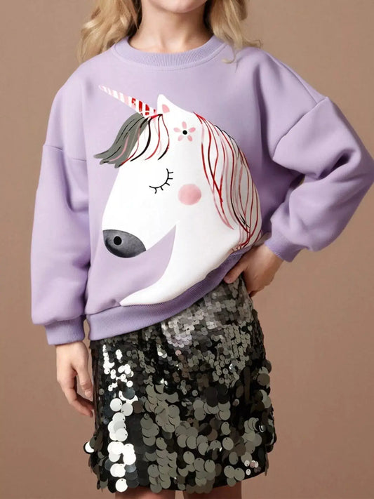 Children's Unicorn Graphic Round Neck Sweatshirt Simply Love