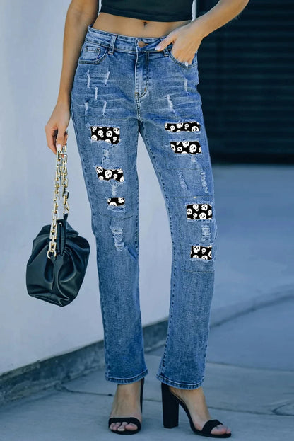 Distressed Skeleton Pattern Jeans with PocketsFeatures: Distressed
Stretch: Slightly stretchy
Material composition: 75% cotton, 24% polyester, 1% elastane
Care instructions: Machine wash cold. Tumble dry low.
ImLove Salve Distressed Skeleton Pattern JeansJeans