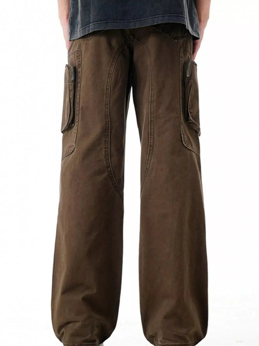 Men's Wide Leg Cargo Pants With Pockets Polyester Spandex Blend Simply Love