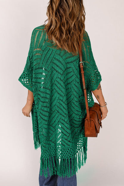 Openwork Open Front Cardigan with Fringes.