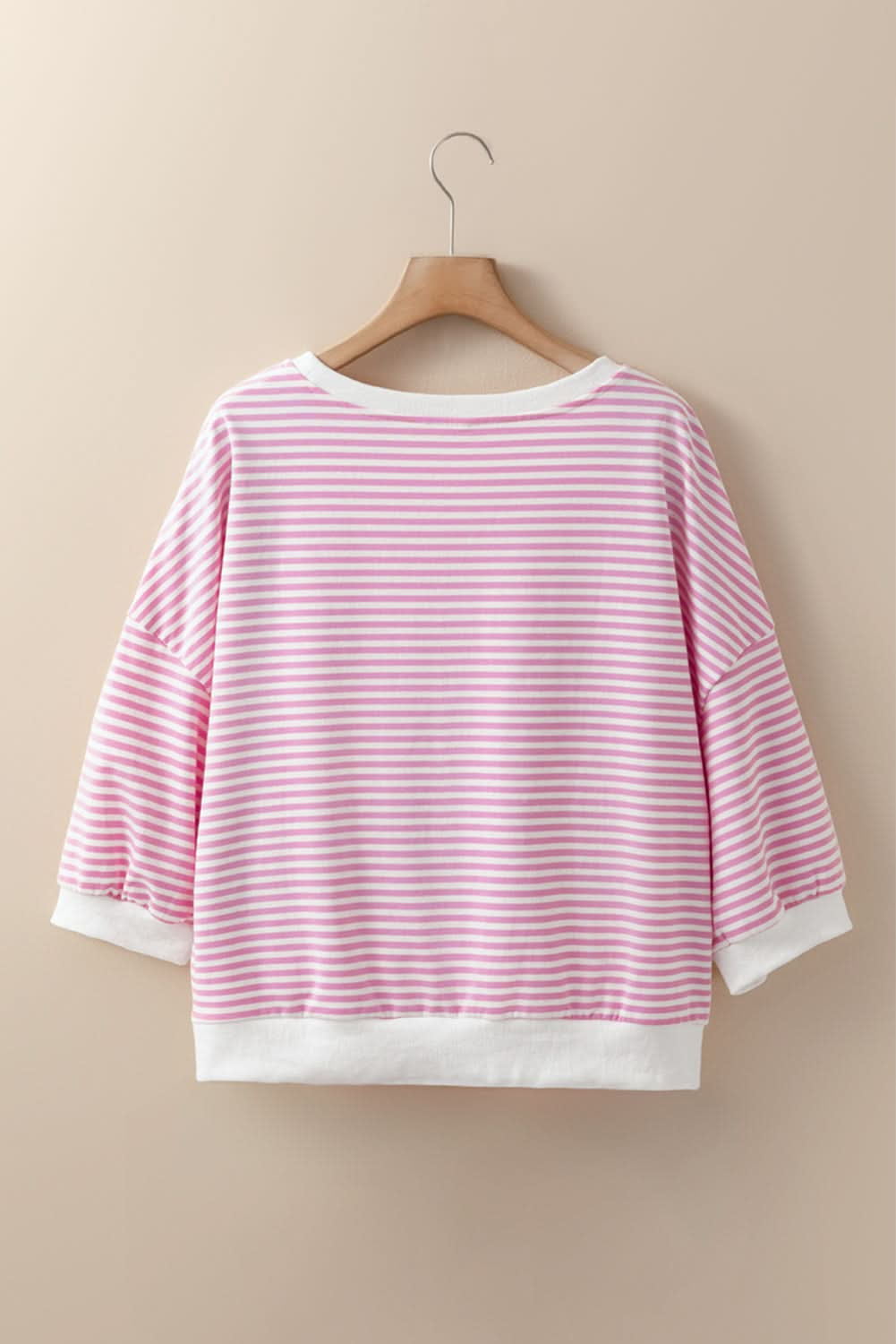 Pink Striped 3/4 Sleeve Relaxed Fit Top