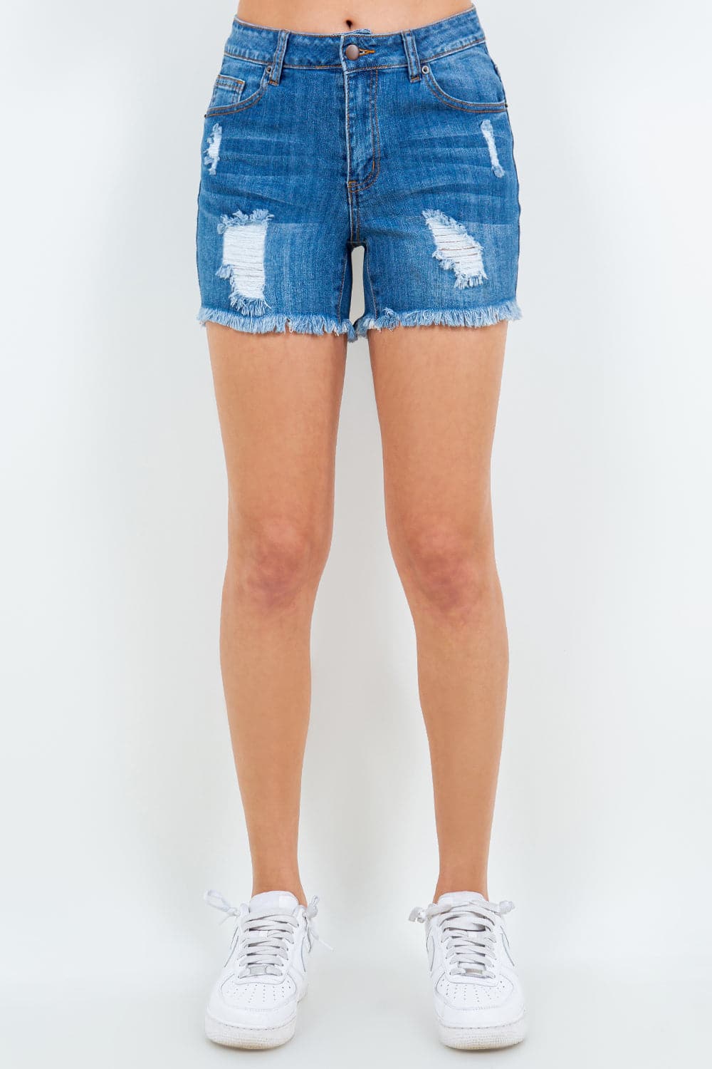 American Bazi High Waist Distressed Frayed Denim Shorts.