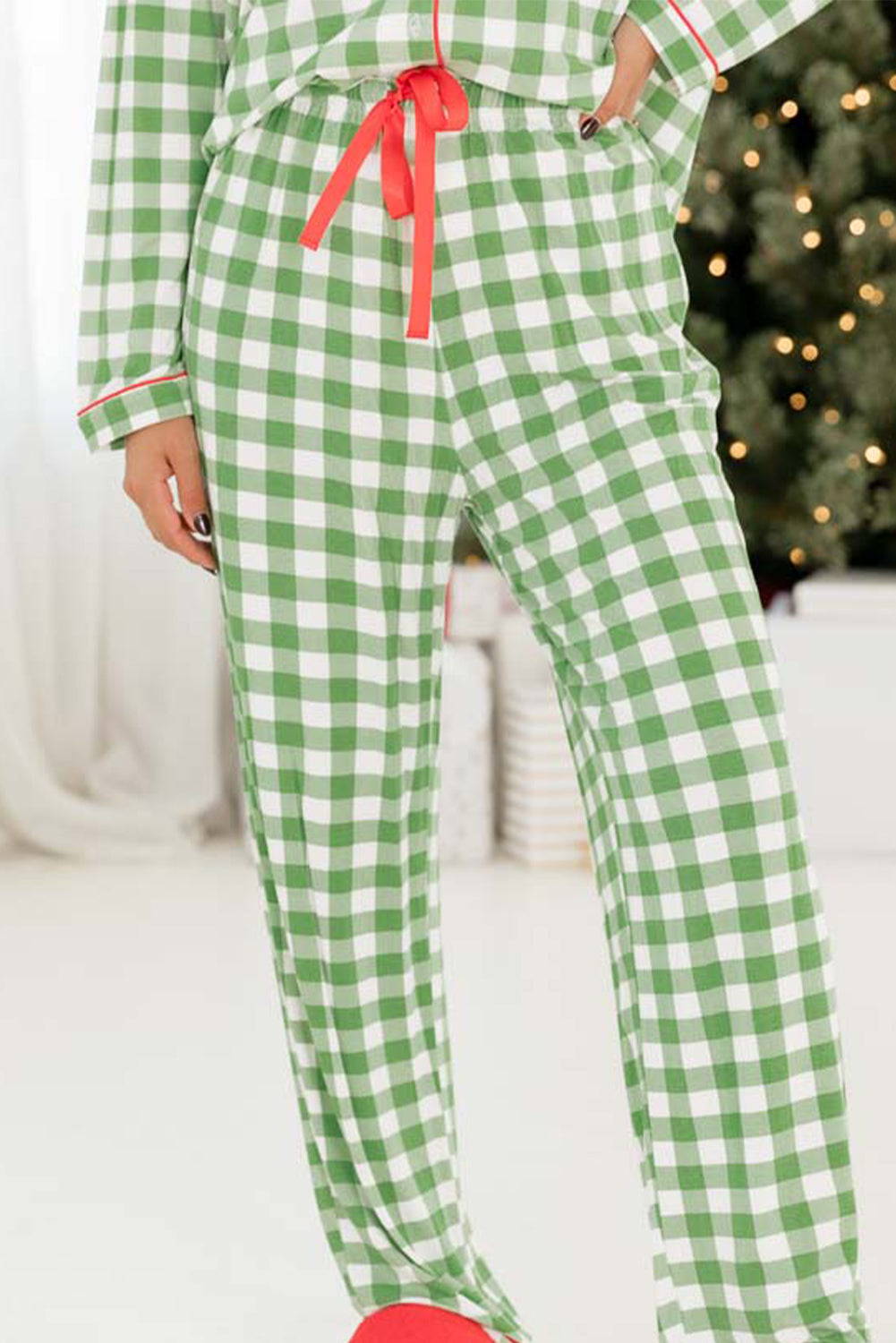 Light green plaid Christmas pajama set for cozy holiday nights