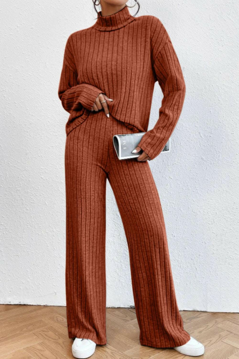 Chic mock neck top & pants set - Love Salve 