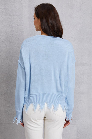 Lip Fringe Round Neck Sweater.