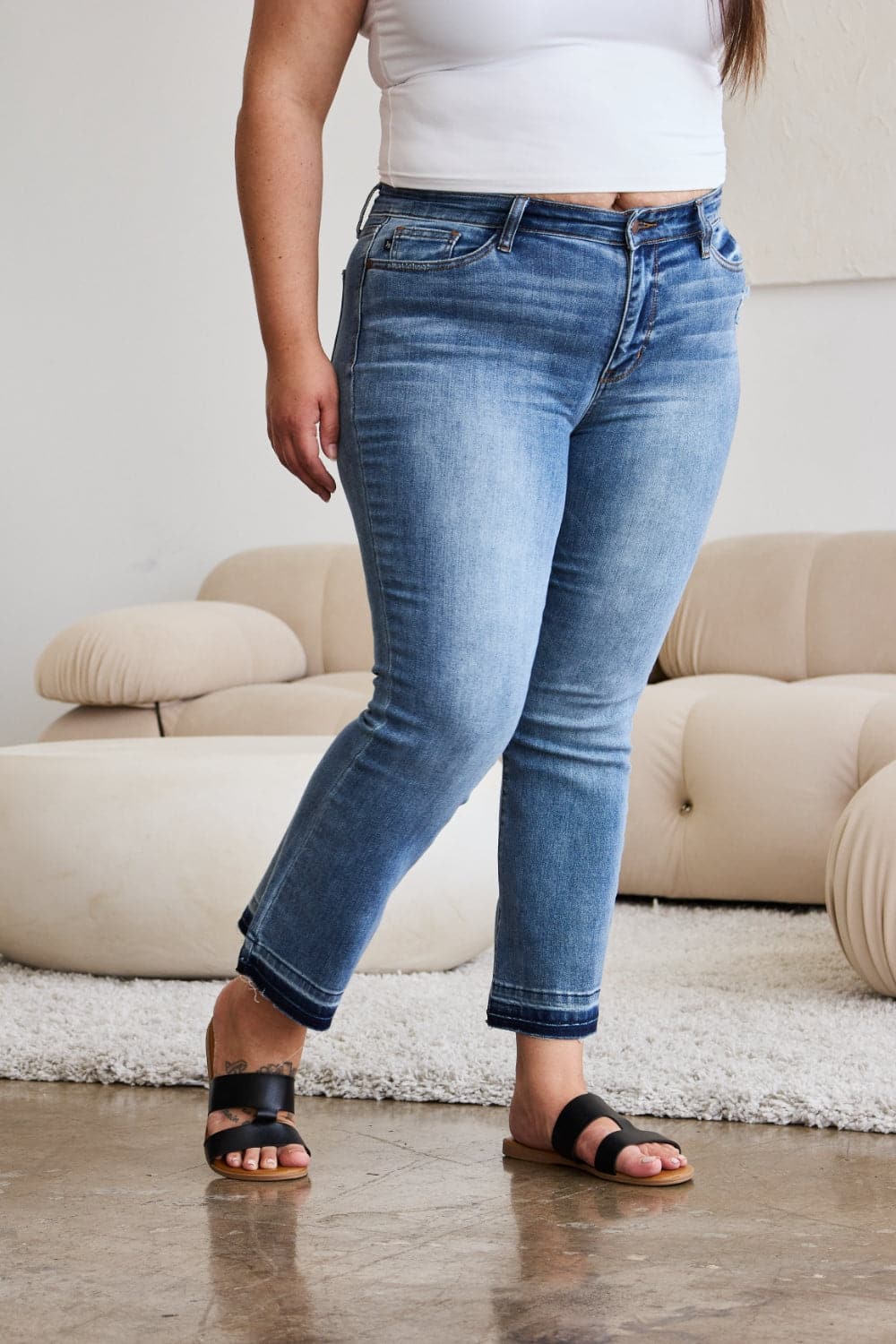 Judy Blue Full Size Release Hem Cropped Bootcut Jeans.